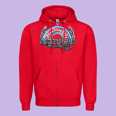 American Rainbow Zipper Hoodie Designed By Howdyjamesfarm
