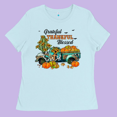 Grateful Thankful Blessed Ladies Tee Designed By Jahusdesignshop