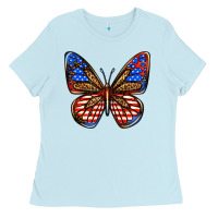 Baby Blue 4th of july butterfly Ladies Tee - BundleAndBundleShop