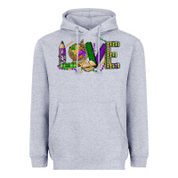 Heather Grey love teacher mardi gras Heavyweight Hoodie - OliviaCreatesArt