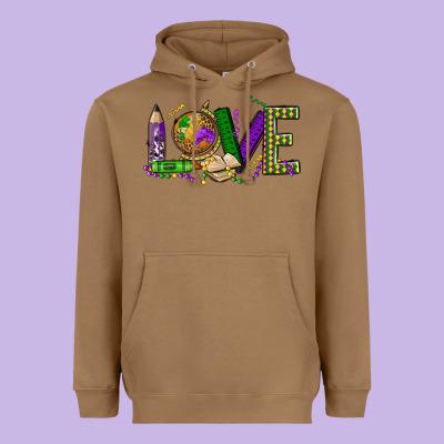 Love Teacher Mardi Gras Heavyweight Hoodie Designed By Oliviacreatesart