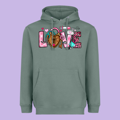 Love Valentines Day Nurse Heavyweight Hoodie Designed By Oliviacreatesart