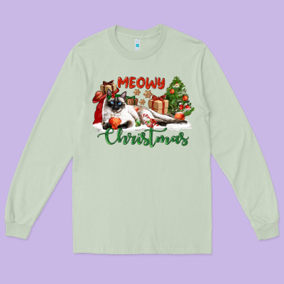 Siamese Cat Meowy Christmas Long Sleeve Tee Designed By Lillyallendesigns