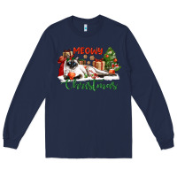 Navy siamese cat meowy christmas Long Sleeve Tee - LillyAllenDesigns