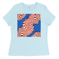 Baby Blue american flag seamless pattern Ladies Tee - BundleAndBundleShop