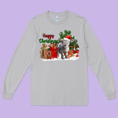 Happy Christmas Southdown Baby Sheep Long Sleeve Tee Designed By Lillyallendesigns