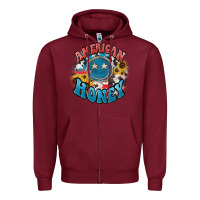 Burgundy American honey smiley Zipper Hoodie - HowdyJamesFarm