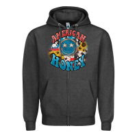 Charcoal Heather American honey smiley Zipper Hoodie - HowdyJamesFarm