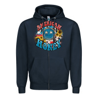 Navy American honey smiley Zipper Hoodie - HowdyJamesFarm