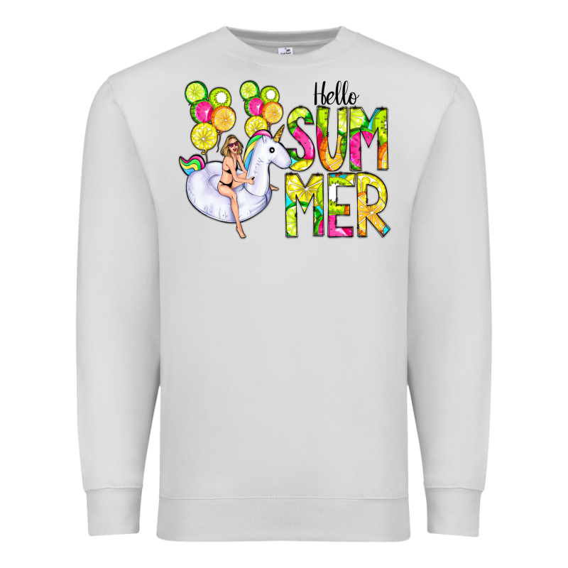Hello Summer Unicorn Premium Sweatshirt by CowCowDesign | Teevron