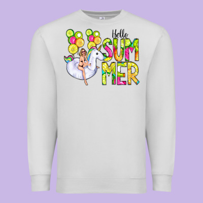Hello Summer Unicorn Premium Sweatshirt Designed By Cowcowdesign