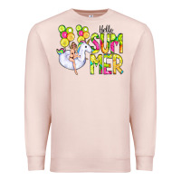 Pale Pink Hello Summer Unicorn Premium Sweatshirt - CowCowDesign