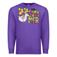 Purple Hello Summer Unicorn Premium Sweatshirt - CowCowDesign