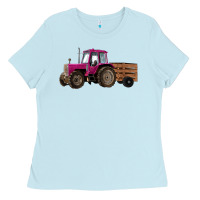 Baby Blue Pink Farm Tractor Ladies Tee - RanaPortraitStore