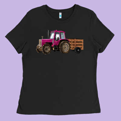 Pink Farm Tractor Ladies Tee Designed By Ranaportraitstore