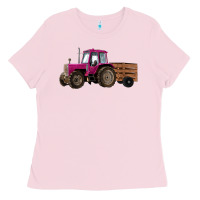 Bubblegum Pink Pink Farm Tractor Ladies Tee - RanaPortraitStore