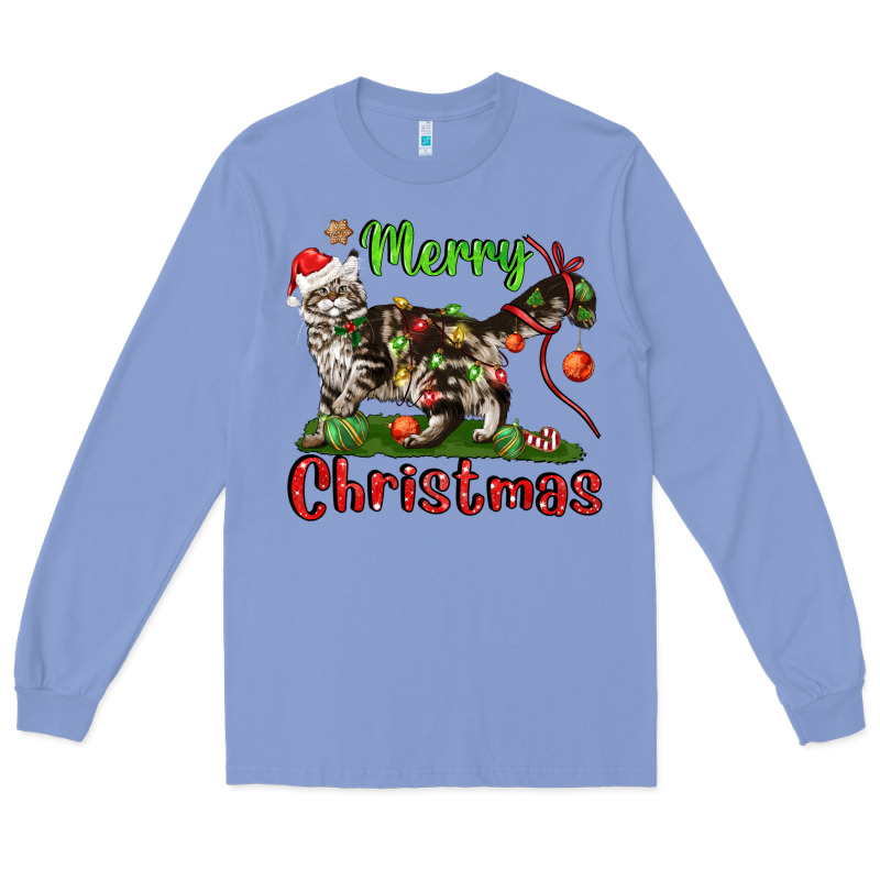 Maine Coon Cat Merry Christmas Long Sleeve Tee by LillyAllenDesigns | Teevron