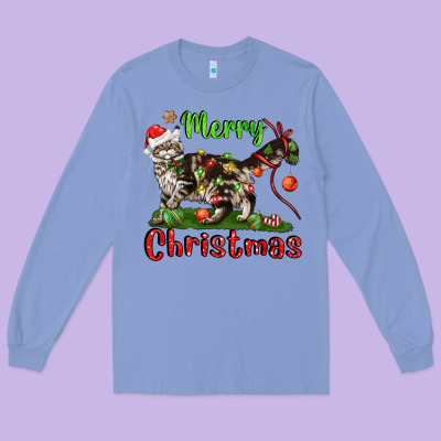 Maine Coon Cat Merry Christmas Long Sleeve Tee Designed By Lillyallendesigns