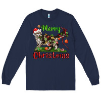 Navy maine coon cat merry christmas Long Sleeve Tee - LillyAllenDesigns