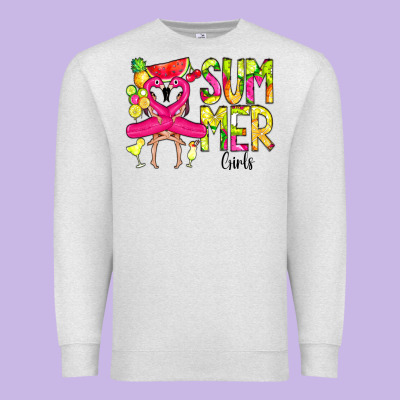 Summer Girls Flamingo Premium Sweatshirt Designed By Cowcowdesign
