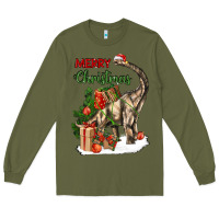 Army Green merry christmas brachiosaurus Long Sleeve Tee - LillyAllenDesigns