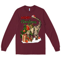 Burgundy merry christmas brachiosaurus Long Sleeve Tee - LillyAllenDesigns