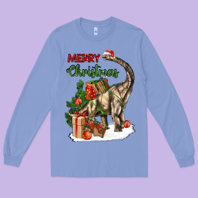 Merry Christmas Brachiosaurus Long Sleeve Tee Designed By Lillyallendesigns
