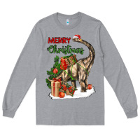 Heather Grey merry christmas brachiosaurus Long Sleeve Tee - LillyAllenDesigns