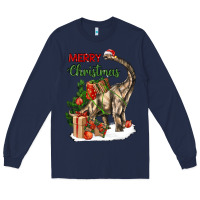 Navy merry christmas brachiosaurus Long Sleeve Tee - LillyAllenDesigns