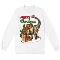 White merry christmas brachiosaurus Long Sleeve Tee - LillyAllenDesigns