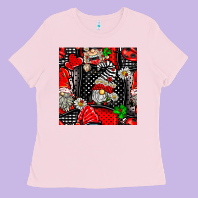 Ladybug Gnomes Seamless Pattern Ladies Tee Designed By Bundleandbundleshop