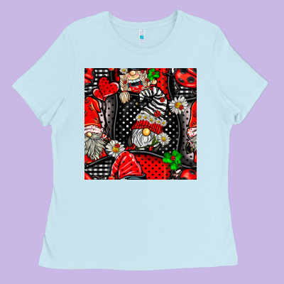 Ladybug Gnomes Seamless Pattern Ladies Tee Designed By Bundleandbundleshop