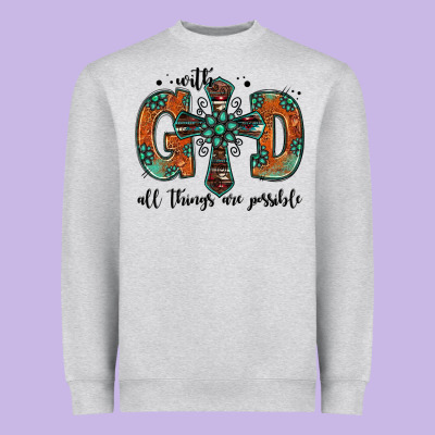 With God All Things Are Possible Gemstone Cross Heavyweight Sweatshirt Designed By Jasminsmagicworld