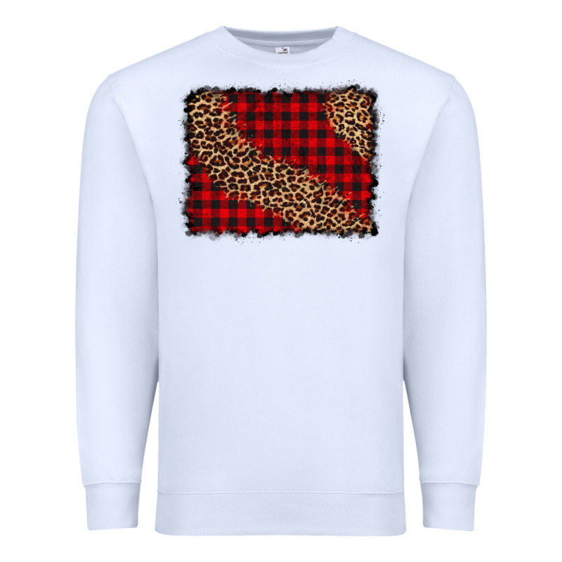 Leopard Buffalo Plaid Background Premium Sweatshirt by CowCowDesign | Teevron