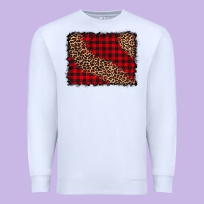 Leopard Buffalo Plaid Background Premium Sweatshirt Designed By Cowcowdesign