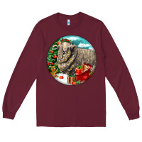 Burgundy christmas merino wool sheep Long Sleeve Tee - LillyAllenDesigns