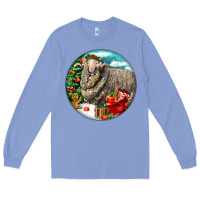 Colony Blue christmas merino wool sheep Long Sleeve Tee - LillyAllenDesigns