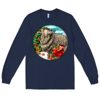 Navy christmas merino wool sheep Long Sleeve Tee - LillyAllenDesigns