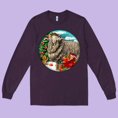 Christmas Merino Wool Sheep Long Sleeve Tee Designed By Lillyallendesigns