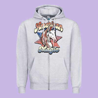 American Unicorn Magic Zipper Hoodie Designed By Howdyjamesfarm