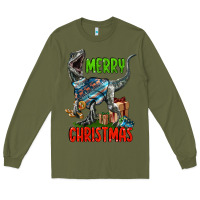 Army Green merry christmas velociraptor Long Sleeve Tee - LillyAllenDesigns