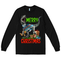 Black merry christmas velociraptor Long Sleeve Tee - LillyAllenDesigns