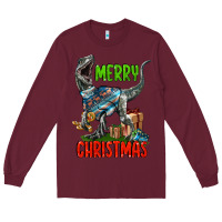 Burgundy merry christmas velociraptor Long Sleeve Tee - LillyAllenDesigns