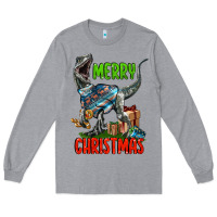 Heather Grey merry christmas velociraptor Long Sleeve Tee - LillyAllenDesigns