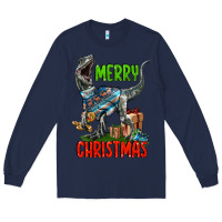 Navy merry christmas velociraptor Long Sleeve Tee - LillyAllenDesigns