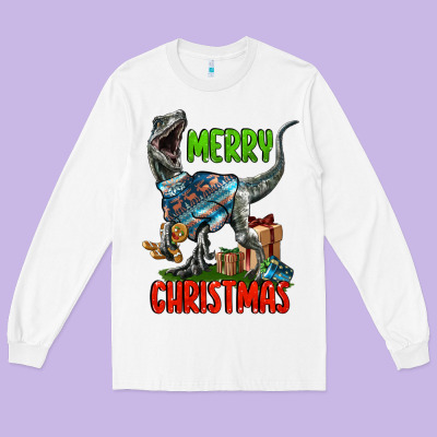 Merry Christmas Velociraptor Long Sleeve Tee Designed By Lillyallendesigns