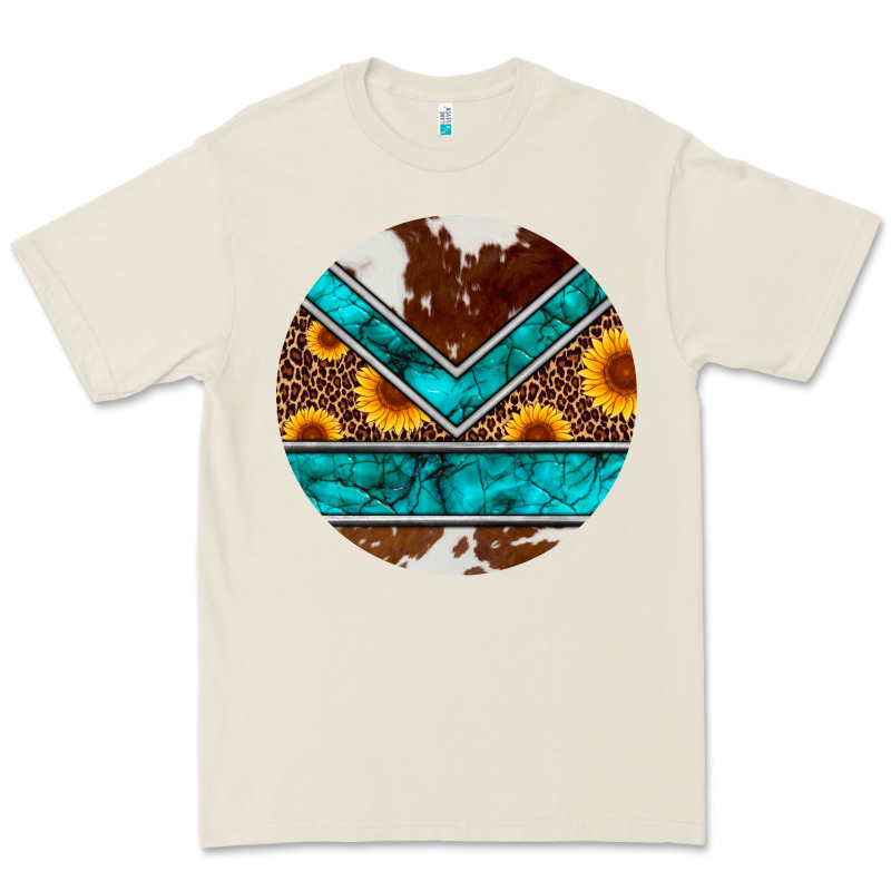 Turquoise Cowhide Leopard Sunflowers Round Premium Tee by Artiststas | Teevron