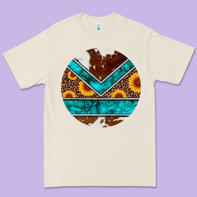 Turquoise Cowhide Leopard Sunflowers Round Premium Tee Designed By Artiststas