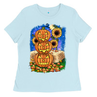 Baby Blue pumpkin sunflower Ladies Tee - JahusDesignShop