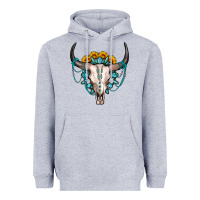 Heather Grey sunflower gemstone bull skull Heavyweight Hoodie - OliviaCreatesArt